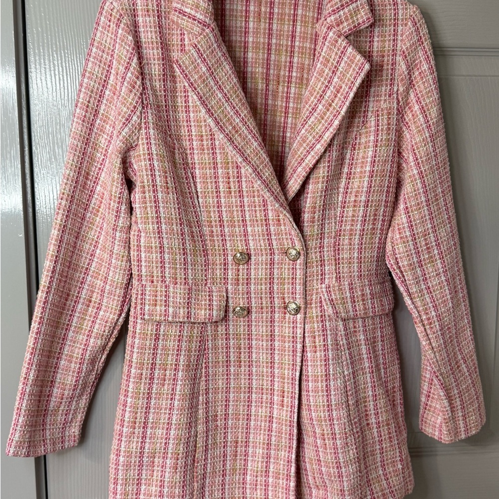 SHEIN Pink Plaid Blazer Suit Jacket | Medium - Picture 3 of 15